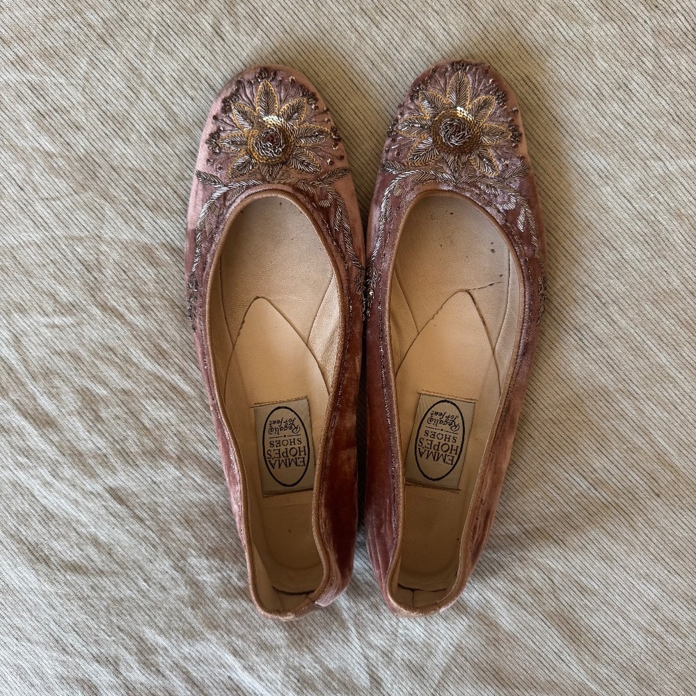 Vintage Emma Hope Velvet Embroidered Ballet Flats